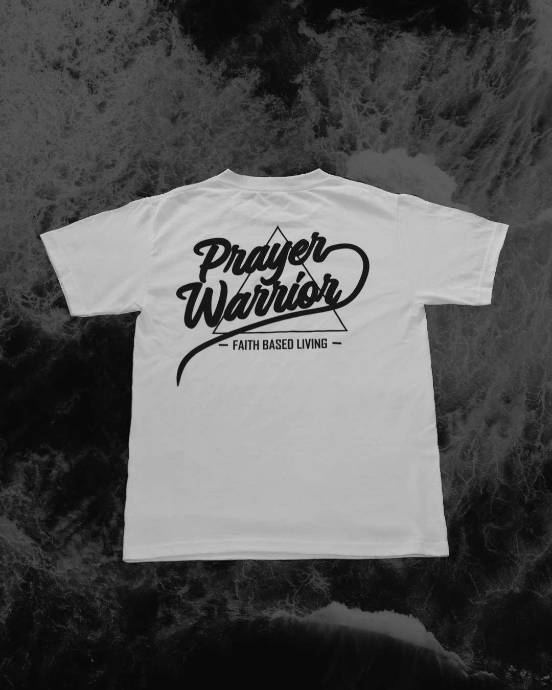 White T-Shirt with white Prayer Warrior logo (BACK)