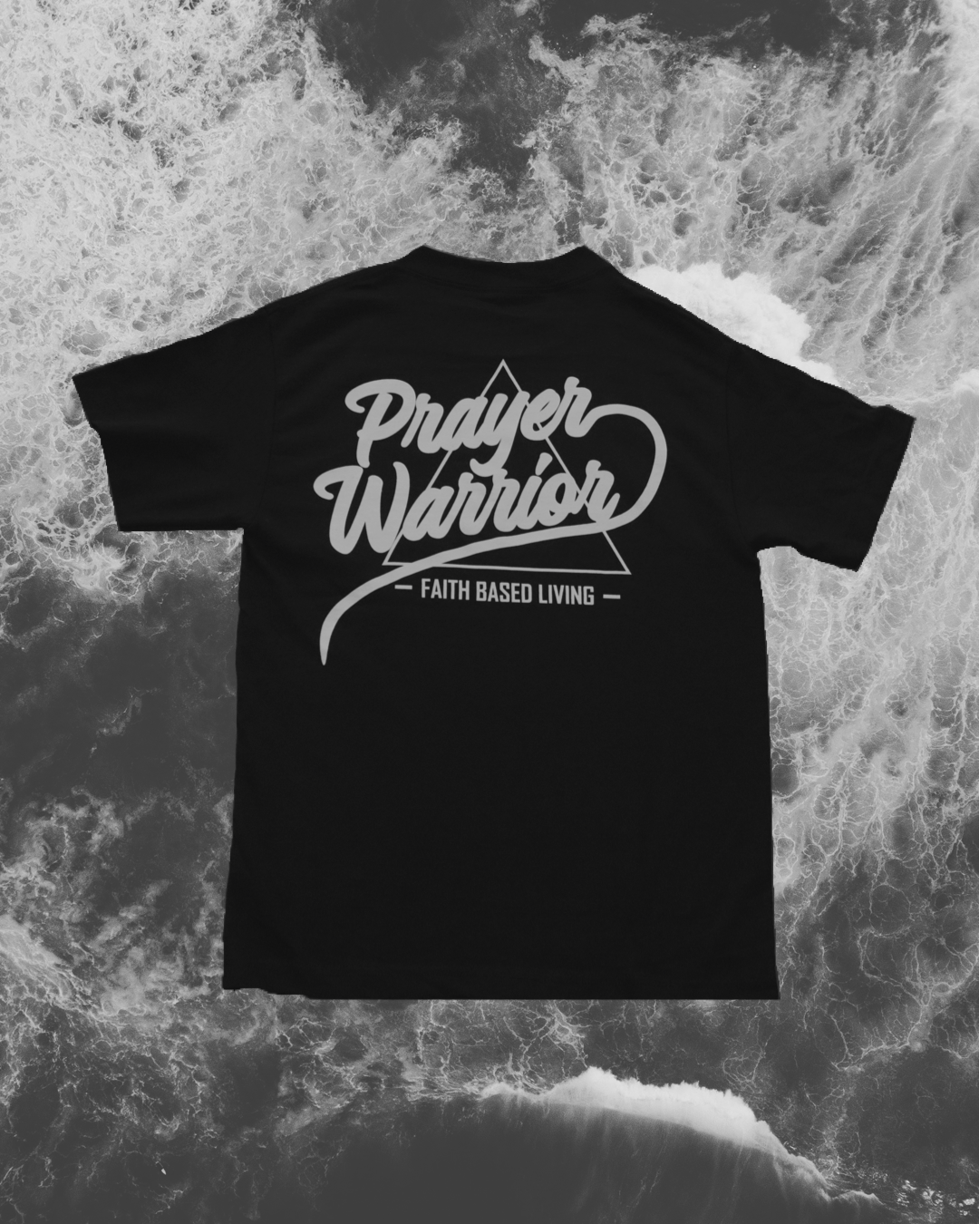 Black T-Shirt with white Prayer Warrior logo (BACK)